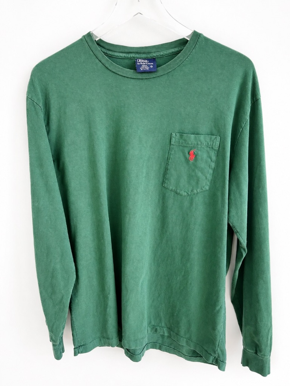 Polo Ralph Lauren Long Cotton Sleeve Pocket Tee Green Red Pony Logo Men’s M